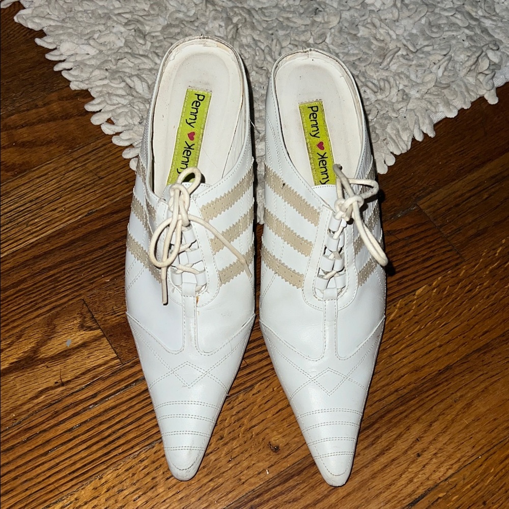 Penny Loves Kenny White and Tan Heels